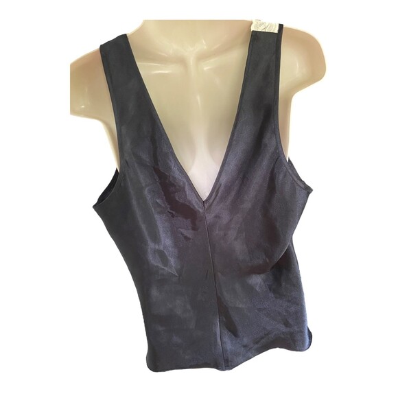 Vtg size L Black Satin Ivory Lace Trim double v-neck Chemise top By Inner Most - Picture 5 of 11